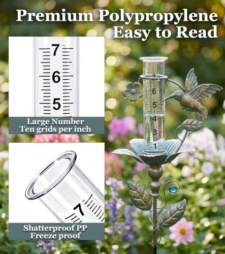 shumi Rain Gauge Outdoor, 7" Hummingbird Rain Gauge for Garden Decor