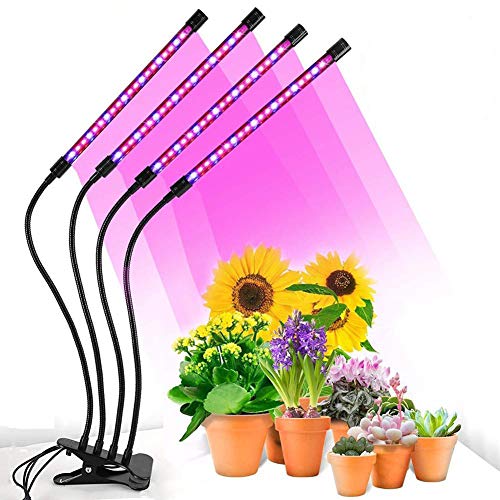 LED Grow Lights for Indoor Plants, 80W Plant Grow Lights Full Spectrum Auto ON Off with 3/9/12H Timer, 9 Dimmable Lightness Clip-On Desk Grow Lamp Bulbs (4 Heads) - color: Red+Blue, size: 4 Heads