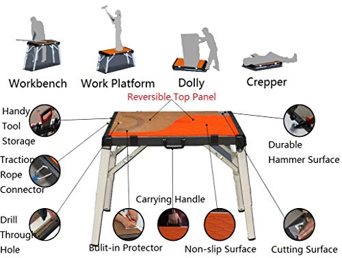 WINTOOLS 4-in-1 Multi-Function Portable Folding Workbench/Scaffold Platform/Creeper Carrier/Hand Truck