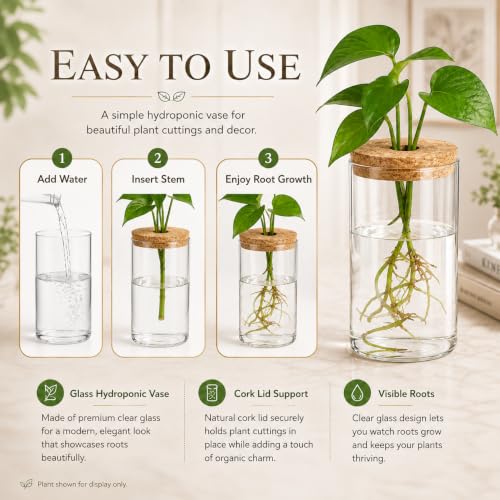 HOMSFOU Plant Propagation Stations, Glass Hydroponic Vase with Cork Lid