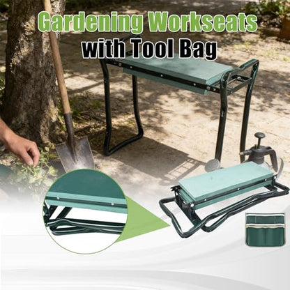 HOSTIC Gardening Workseats Garden Kneeler Seat Portable Foldable Garden Foam Pad Bench with Tool Bag