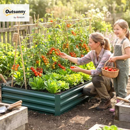 Outsunny 8' x 3' x 1' Galvanized Raised Garden Bed, Green - color: Green