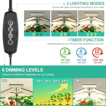 LBW Desk Grow Lights for Indoor Plants, 642 LEDs Full Spectrum Grow Light - size: 3-Head