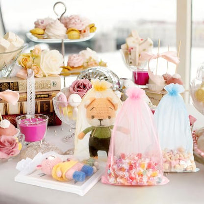 Gold Organza Bags, 100 PCS Sheer Mesh Bags Drawstring 8x12 Inch, Large Wedding Gift Party Favor Bag, Mesh Gift Candy Goodie Jewelry Fruit Protection Bag for Bathroom Soaps Makeup Christmas Birthday - color: gold-100pcs
