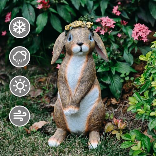 Lonyin Rabbit Garden Statue, Bunny Animal Figurines Indoor Outdoor Statues - color: Large Flower Rabbit