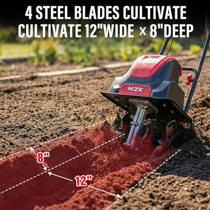 MZK 12-Inch 10.5A Electric Tiller Cultivator,Garden Rototiller 8-Inch Depth - size: 12inch