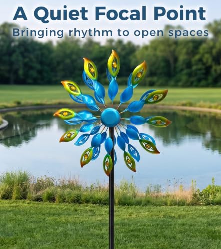 63" Metal Wind Spinner Outdoor, Double-Sided Garden Art Decor