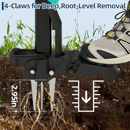 40" Long-Handle Stand-Up Weed Puller, 4-Claw Gardening Weeding Tool with Easy Ejector, Remove Weeds Without Bending, Pulling, or Kneeling