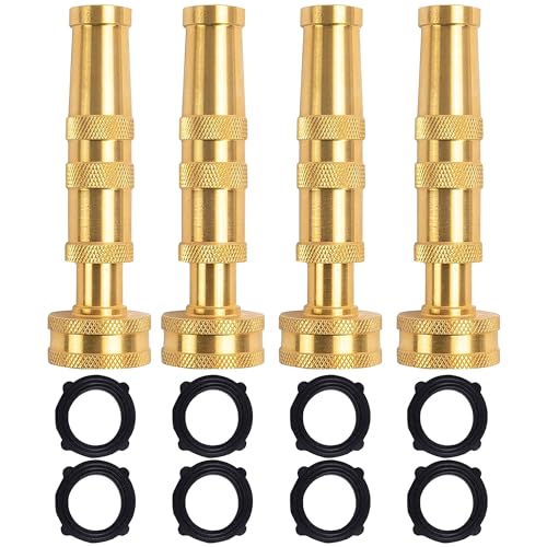 Hourleey Adjustable Twist Hose Nozzle, 4" Heavy-Duty Brass Hose Nozzle with 8 Garden Hose Rubber Washers (4 Pack) - size: 4 Inch Nozzle Twist 4Pack