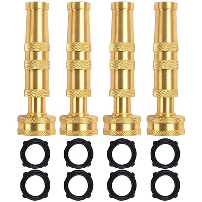 Hourleey Adjustable Twist Hose Nozzle, 4" Heavy-Duty Brass Hose Nozzle with 8 Garden Hose Rubber Washers (4 Pack) - size: 4 Inch Nozzle Twist 4Pack