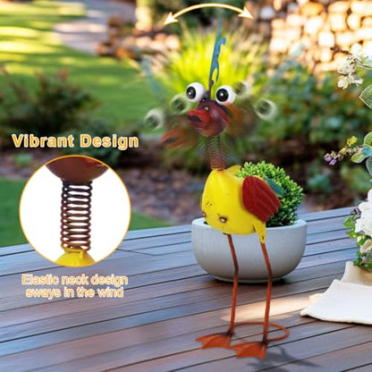 Metal Wacky Rooster Garden Statue for Patio, Backyard, Lawn - color: Gold
