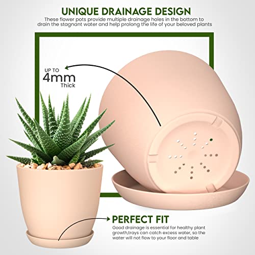 Plant Pots Indoor with Drainage, 5 Pack Multi-Size Planters Set, Pink - color: Peach Pink, size: Pack of 5