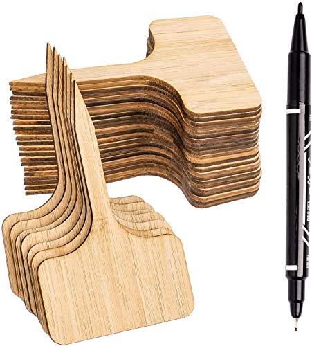 Whaline 30Pcs Wood Plant Labels with A Marker Pen, T-Type Wooden Plant Marker Garden Sign Tags Garden Markers for Seed Potted Herbs Flowers Vegetables, 2.4 x 3.9 Inch