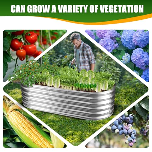 TBMLC 17" Tall Elevated Oval Metal Raised Garden Bed Silver,5X2X1.4 FT - color: Silver, size: 5X2X1.4 FT