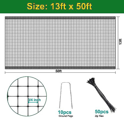 KLEWEE Bird Netting, 13 x 50 FT Heavy Duty Garden Netting - size: 13 x 50 FT