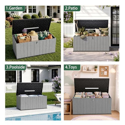 Outdoor Storage Shed, Resin Waterproof Storage Cabinet, Large Deck Box with Smooth-Opening Lid, UV Resistant & Windproof for Patio Garden Backyards, 21 Cu.Ft Dark Grey