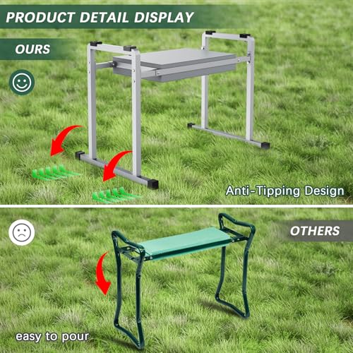 Garden Kneeler and Seat, 10.2" Stable and Save Anti-Tipping with Handle - color: Grey