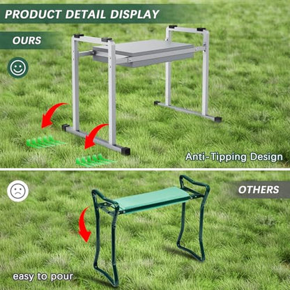 Garden Kneeler and Seat, 10.2" Stable and Save Anti-Tipping with Handle - color: Grey