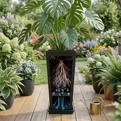 24" Tall Black Planters Outdoor Set of 2 - color: Black