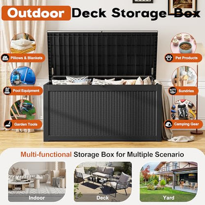 Outdoor Deck Storage Box, Waterproof,Balck,320 Gallon - color: Striped Black, style: 320 Gallon