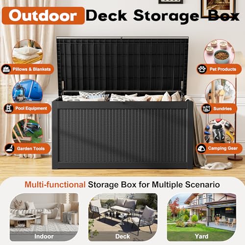 Waterproof Outdoor Storage Box, Resin Patio Organizer,320 Gal,Black - color: Striped Black, style: 320 Gallon