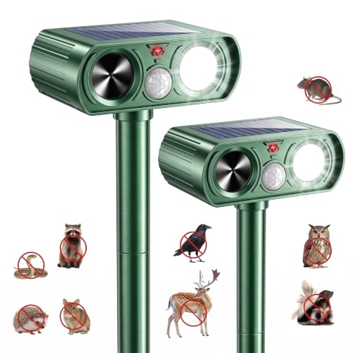 2-Pack Solar Ultrasonic Animal Repellent Outdoor for Yard