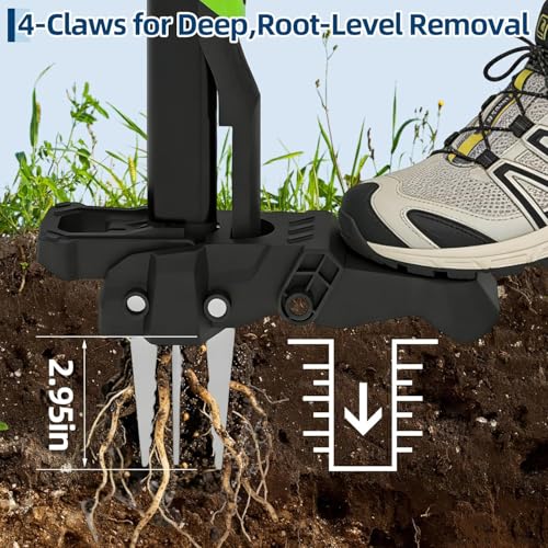 GAOMON 40" Stand-Up Weed Puller Tool with Ejector, Long Handle | 4 Serrated Stainless Steel Claws | Reinforced Foot Platform for Easy-Eject Easily Remove Weeds Without Bending Pulling Kneeling