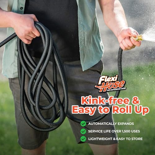 Flexi Hose Lightweight Expandable Garden Hose, 100FT -Retractable Garden Hose, Water Hose - No-Kink Flexibility, 3/4 Inch Solid Brass Fittings and Double Latex Core - size: 100 ft