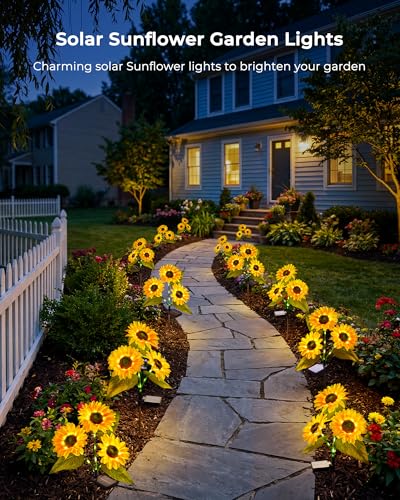 Brightown 6 Pack 3 Head Solar Sunflower Garden Stake Lights Waterproof - color: Yellow, size: 6 Packs