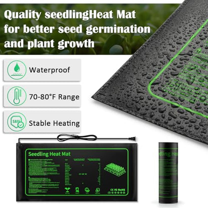 2-Pack 1020 Seed Starter Trays with Heat Mat and Clip-On Grow Light - size: 2p 1020Trays+7.3''Domes+Heat Mats+Lights