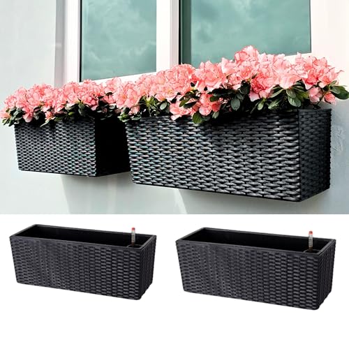 LaLaGreen Outdoor Wall Planters (20in, 2 Pack) Black Window Flower Boxes - color: Black X 2