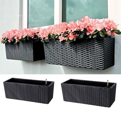 LaLaGreen Outdoor Wall Planters (20in, 2 Pack) Black Window Flower Boxes - color: Black X 2