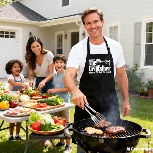 Kaidouma Funny Grill Aprons for Dad - Men’s Chef Cooking Grilling BBQ Apron - color: The Grillfather the Man