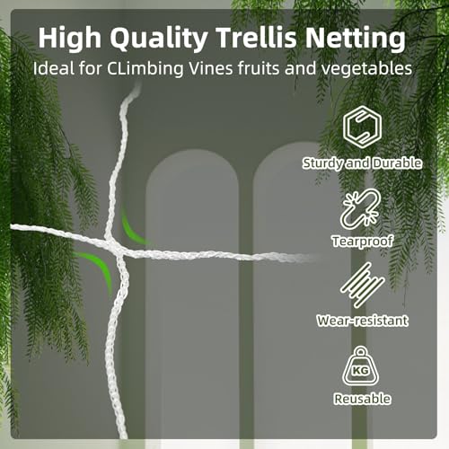 Heavy Duty Garden Trellis Netting, 6 x 15 ft, White, Rectangular, Polyester Nylon, Climbing Plant Support Netting, Garden - size: 6x15ft - 2 Pack