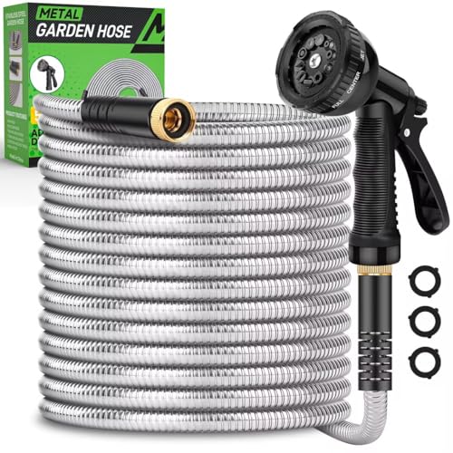 Kebose Garden Hose 50FT, Stainless Steel Hose with 10 Functional Nozzles - color: Silver, size: 50ft