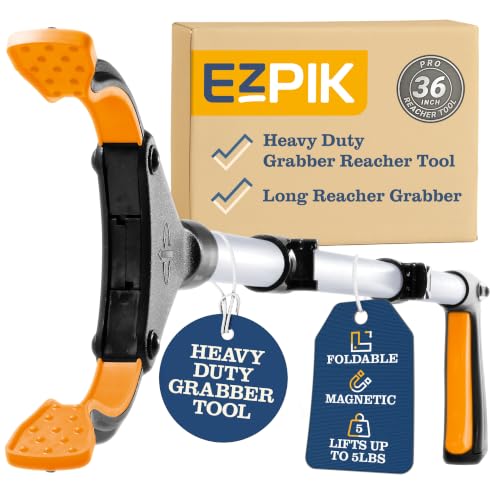 EZPIK Pro 36" Flexible Folding Grabber Tool for Elderly + Magnets, Reacher for Disabled & Seniors Heavy Duty Rotating Grippers for Reaching Underneath, Trash Grabbers & Dressing Stick - color: Silver, size: 36" - 1 PK