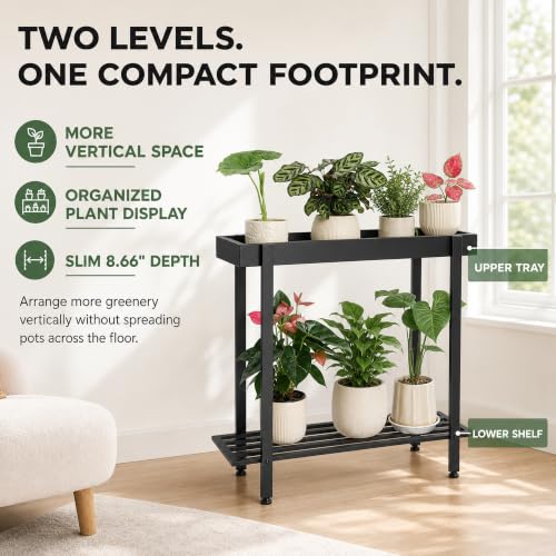 Honla 2 Tier Metal Plant Stand,Indoor Outdoor Plant Table for Window,Black - color: Black