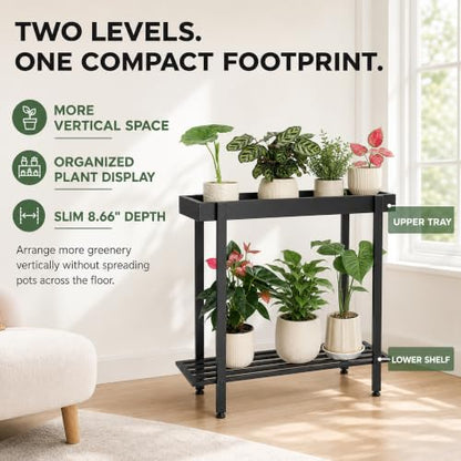 Honla 2 Tier Metal Plant Stand,Indoor Outdoor Plant Table for Window,Black - color: Black