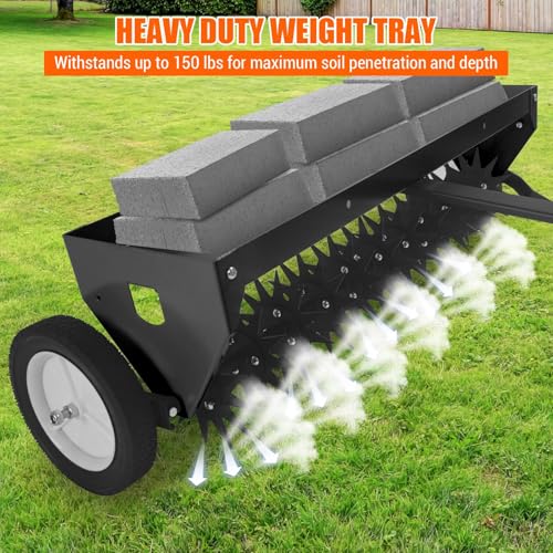 Garvee 40" Tow-Behind Lawn Aerator – Heavy-Duty Core Aeration Tool with Universal Hitch, Adjustable Handle, Transport Wheels, Compatible with Tractors for Garden, Farm & Lawn Care
