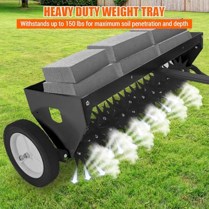 Garvee 40" Tow-Behind Lawn Aerator – Heavy-Duty Core Aeration Tool with Universal Hitch, Adjustable Handle, Transport Wheels, Compatible with Tractors for Garden, Farm & Lawn Care