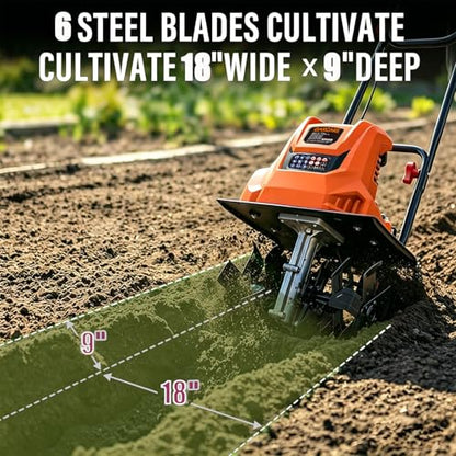 GARCARE 15A Electric Tiller Cultivator 18" Tiller for Gardening