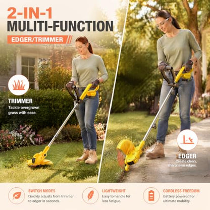 21V Electric Weed Wacker Cordless String Trimmer 2 X 2.0Ah Batteries