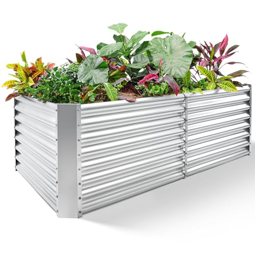 Land Guard 8×4×2 ft Galvanized Raised Garden Bed Kit, Galvanized Planter Raised Garden Boxes Outdoor, Large Metal Raised Garden Beds for Vegetables. - color: 1-silver, size: 8×4×2ft（Rectangular）
