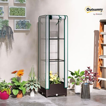 Outsunny Plastic Raised Garden Bed with Trellis 15.7" x 15.7" x 48.8" Brown - size: 15.7" x 15.7" x 48.8"