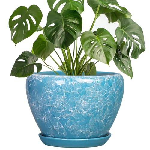 hirtypot 8 Inch Pots for Plants, Ceramic Planters Indoor, Bubble Blue - color: Bubble Blue, size: 8 Inch