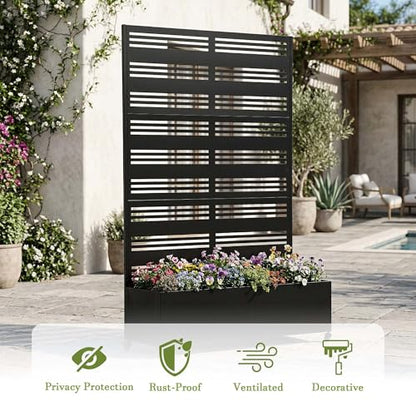 Pia Ricco Planter Box with Trellis, Privacy Planter for Climbing Plants - color: Black-stripe, size: Large