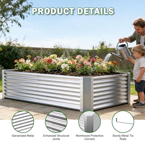 6x3x2ft Raised Garden Bed, Deep Root Planter Box, Silver,1 Pack - size: 6x3x2FT