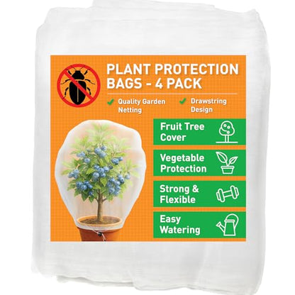 Fruit Tree Protection Bags 4x4.5 FT | Pack of 4 Garden & Insect Netting - size: 4.0 x 4.5 FT