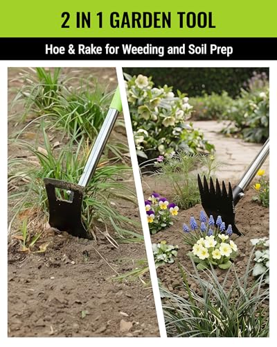 WORKPRO Weed Puller Tool with Long Handle, 2-in-1 Garden Hoe & Weed Rake