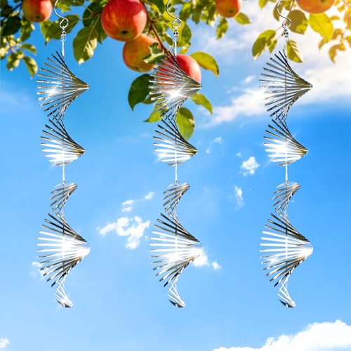 OFFO 304 Stainless Steel Bird Reflectors, Double-Sided Reflective 3D Fishbone Bird Scare Devices, Outdoor Garden Decor for Tree Patio Yard Porch Pool Window, 6 PCS - color: Silver Fishbone